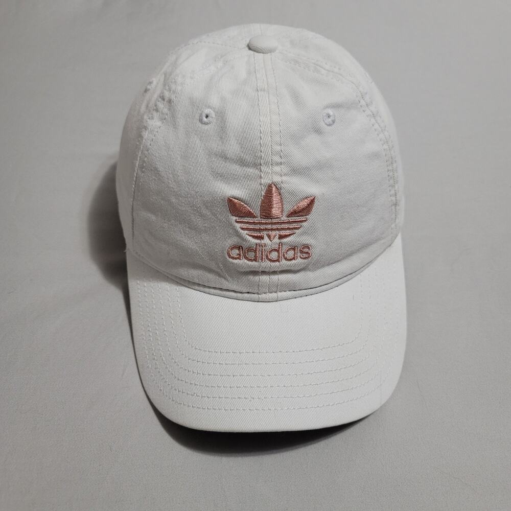 Adidas Originals Trefoil Hat White Rose Gold Pink Logo Adjustable Strapback Cap